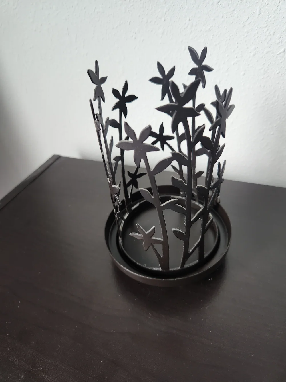 Pier 1 Frosted White Glass Candle Holder with Dark Base
